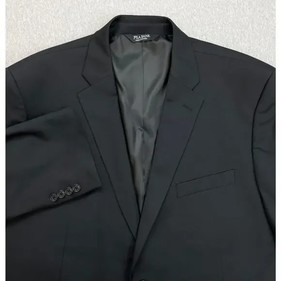 Jos A Bank Suit Men 48R Black 100% Wool 2-Button Pants 43 x 31 - 2 Piece Set